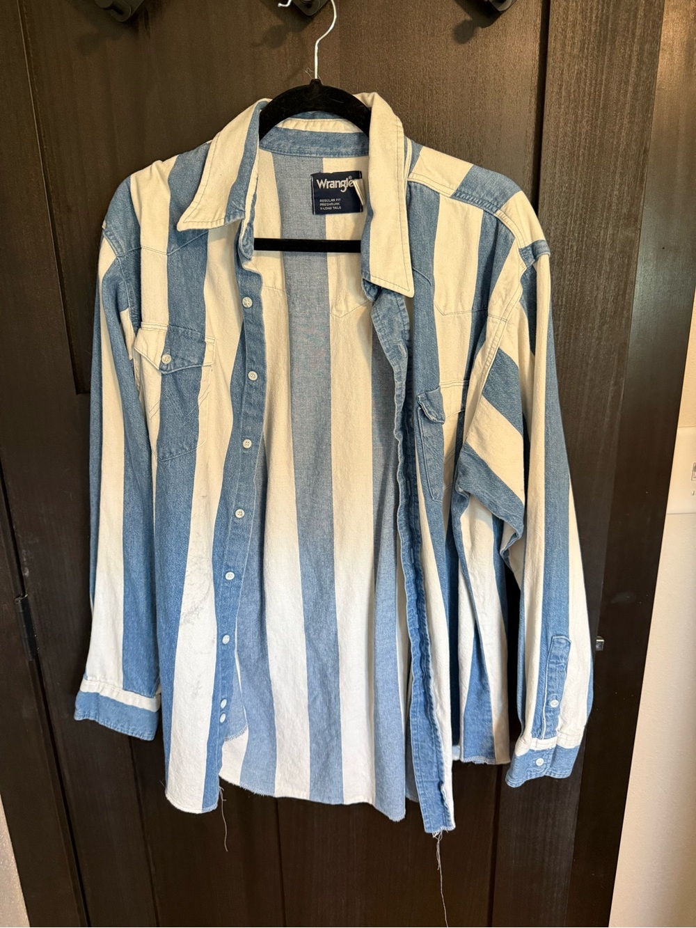 Wrangler Light Blue and White Striped Casual Button-Down Shirt -